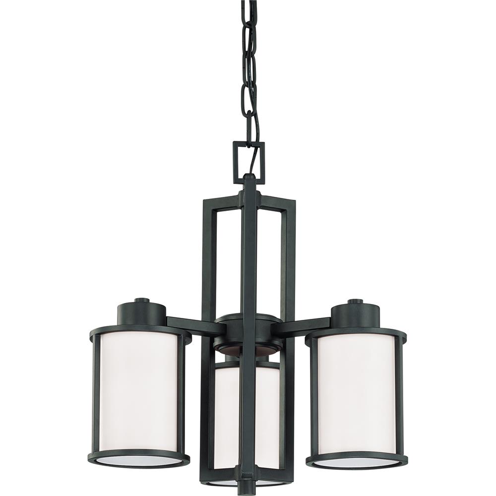 Nuvo Lighting 60/2976  Odeon - 3 Light (convertible up/down) Chandelier with Satin White Glass in Aged Bronze Finish